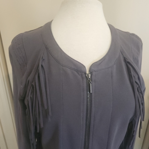 J50 Yest Jacket Womens Gray Cotton Stretch Full Zip Western Fringe Embroidered - Picture 8 of 12